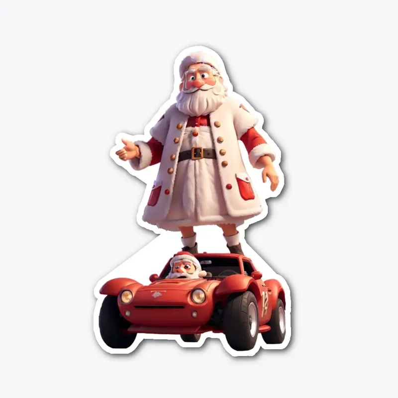 Santa arriving on his racecar